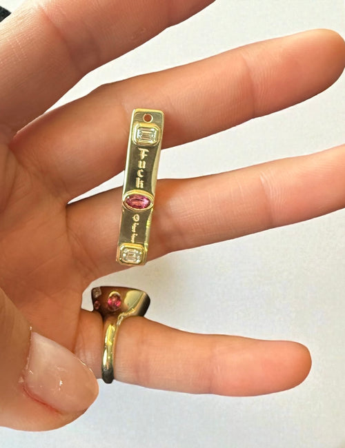 Fuck Off Diamond and Spinel Pendant Tag