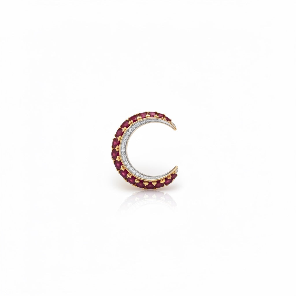 Diamond and Ruby Moon Pendant